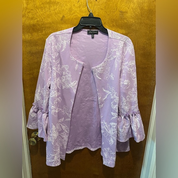 Slinky Brand purple and white floral open front Cardigan blouse size 1x - Picture 1 of 4